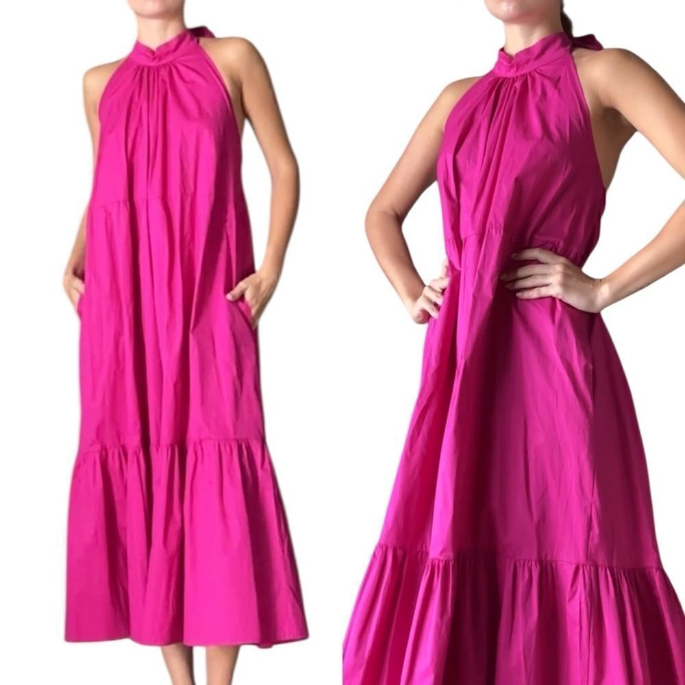 NWT Monica Nera Demi Midi Pink Dress Orchid Flower Size S